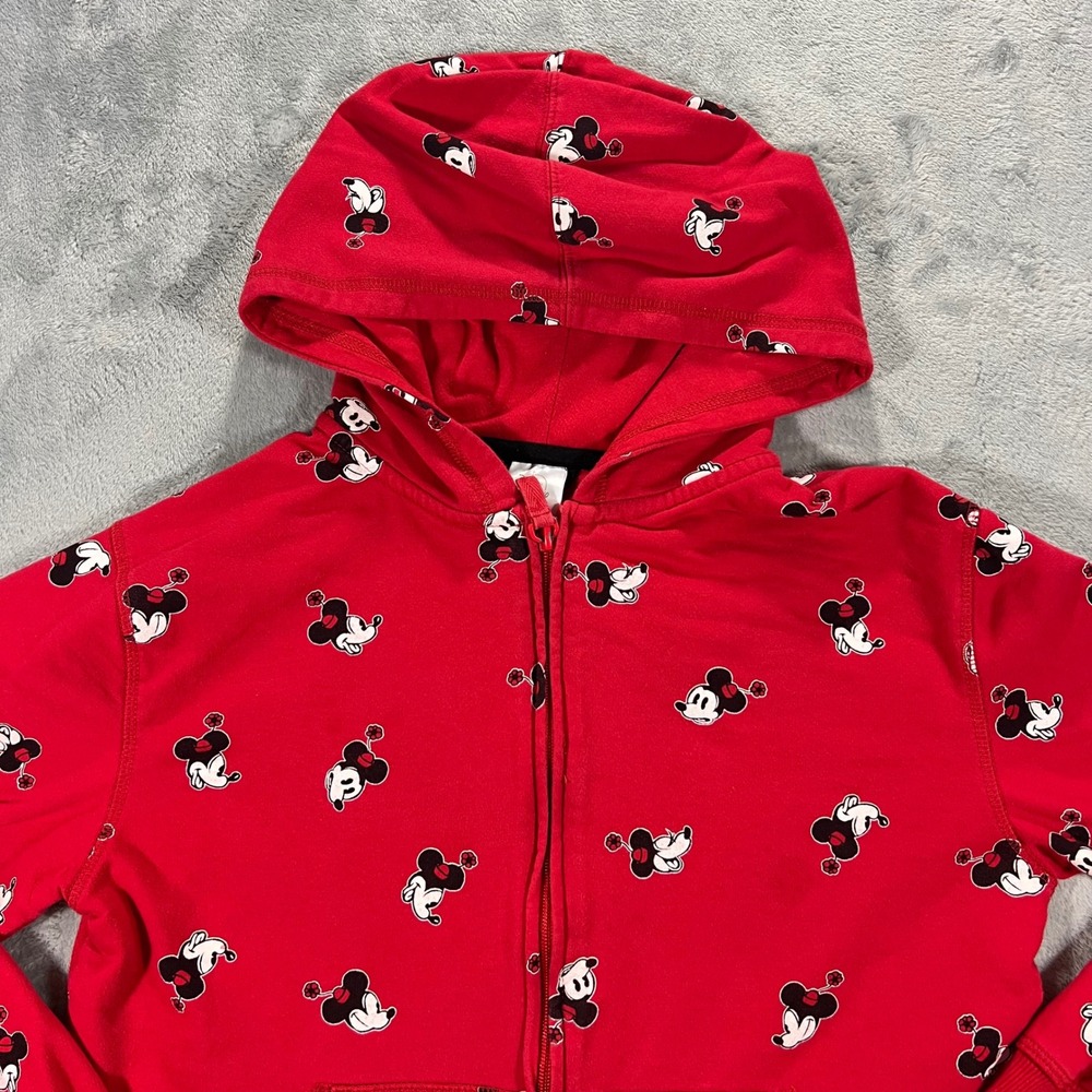 DISNEY Mickey‎ Mouse Zip Hoodie Womens Small Red All Over Print